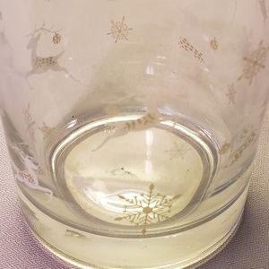 Johnson & Son GLASS Candle Holder Reindeer Snowflakes Christmas Clear Glass